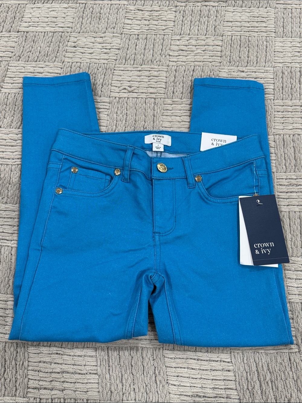 Crown & Ivy Cobalt Blue Skinny Jeans with Gold-Tone Hardware - Picture 3 of 6